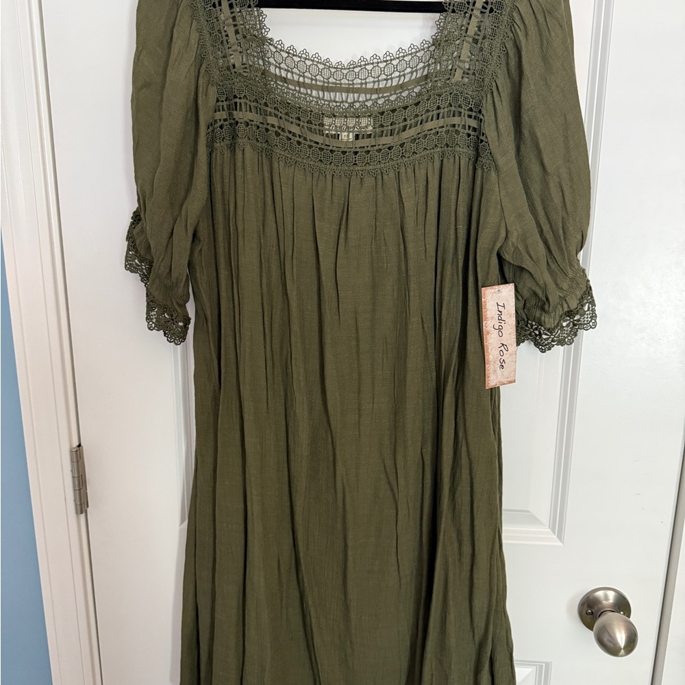 Indigo Rose Green Midi Lace Trim Dress 1XL